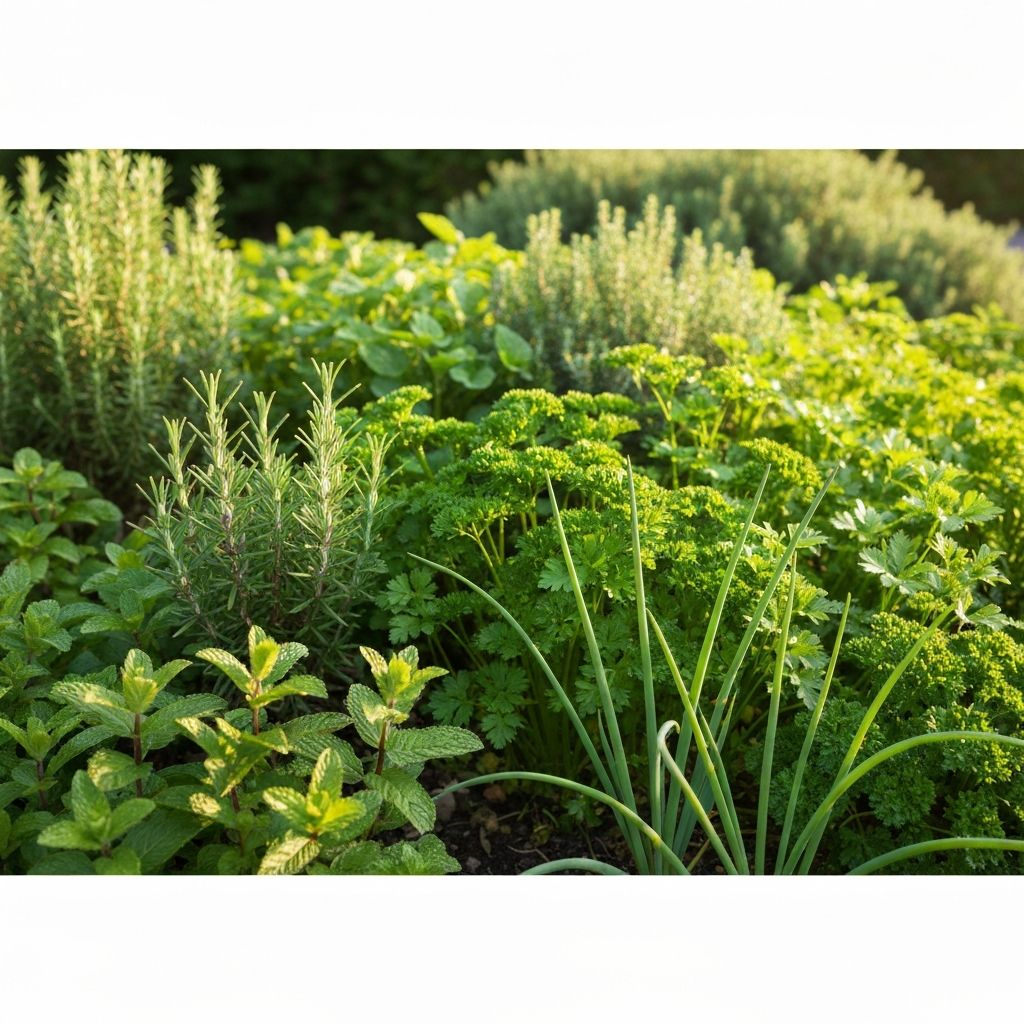 Various plants and herbs in nature